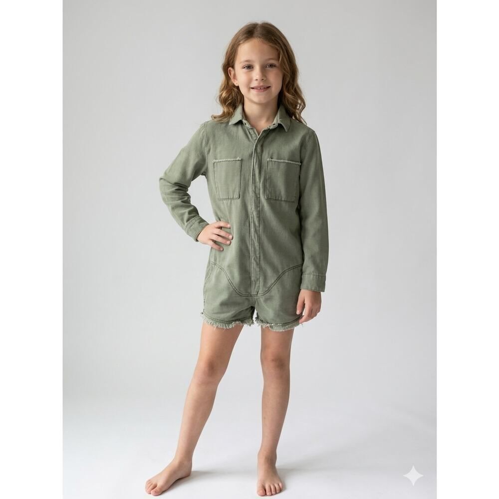 OneTeaspoon Kids 10 12 Utility Romper Sage Green Distressed Cotton Girl Y2K